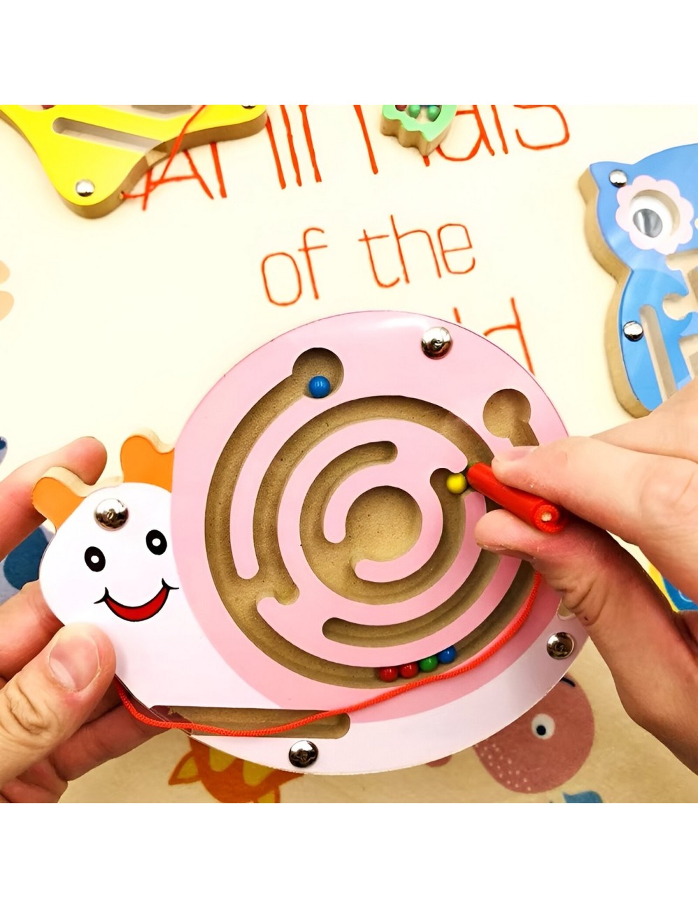 Juego Laberinto Magnetico Caracol Didactico De Madera