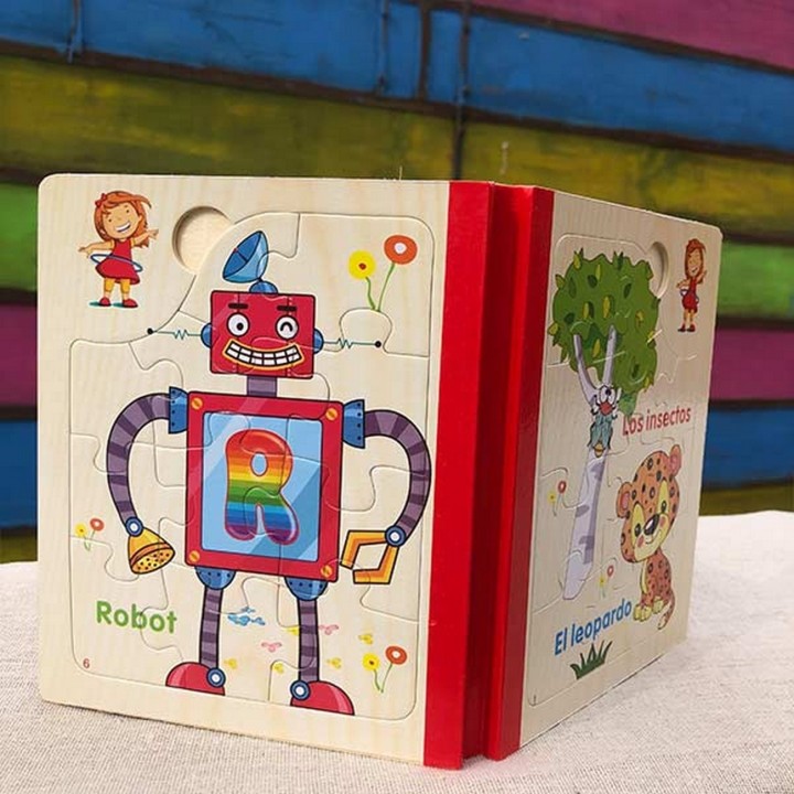 Libro Rompecabezas Animales Madera Juguete Aprendizaje Niños