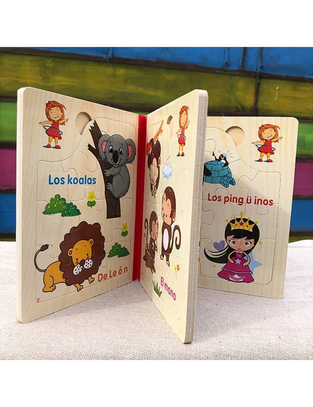 Libro Rompecabezas Animales Madera Juguete Aprendizaje Niños