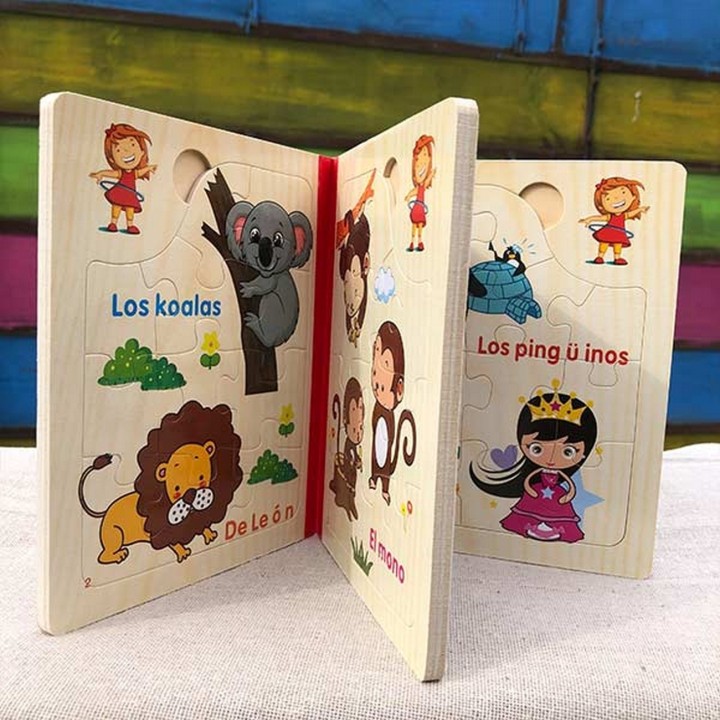 Libro Rompecabezas Animales Madera Juguete Aprendizaje Niños