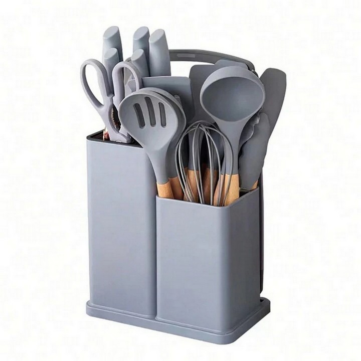 Set 19 Utensilios De Cocina En Silicona Con Tabla De Picar