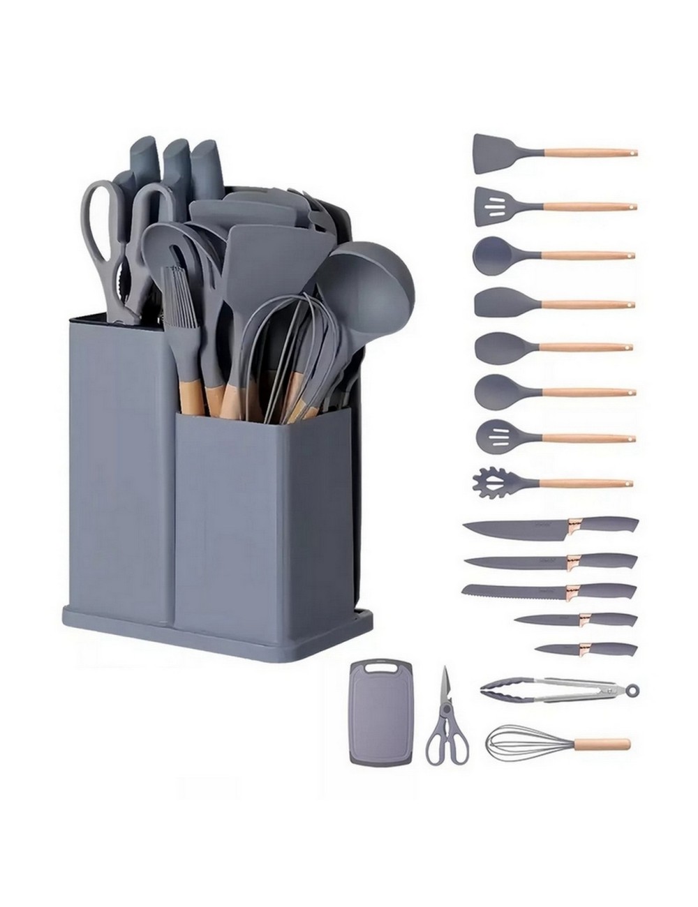 Set 19 Utensilios De Cocina En Silicona Con Tabla De Picar