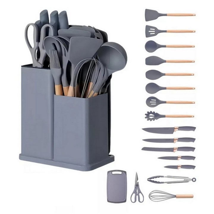 Set 19 Utensilios De Cocina En Silicona Con Tabla De Picar