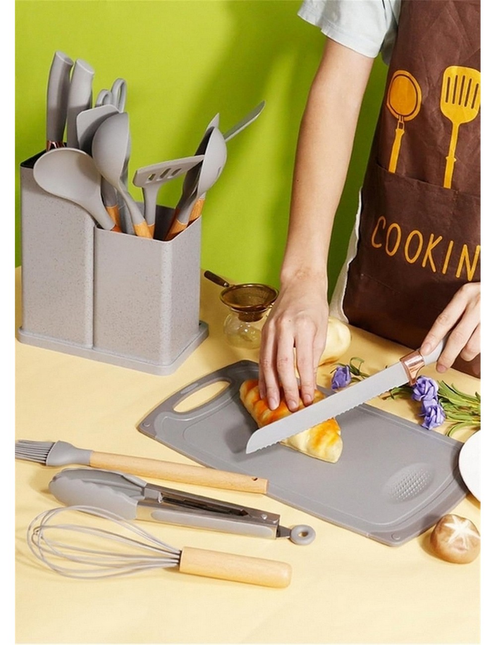 Set 19 Utensilios De Cocina En Silicona Con Tabla De Picar