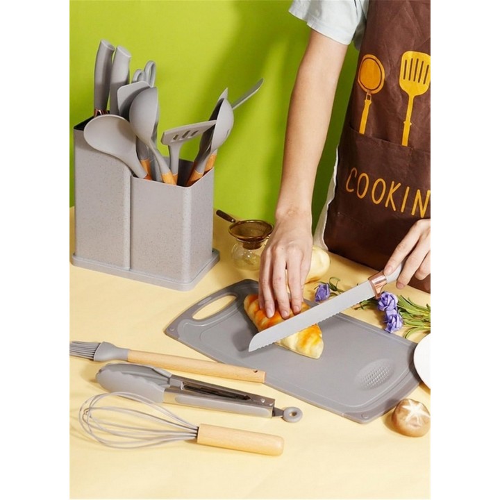 Set 19 Utensilios De Cocina En Silicona Con Tabla De Picar