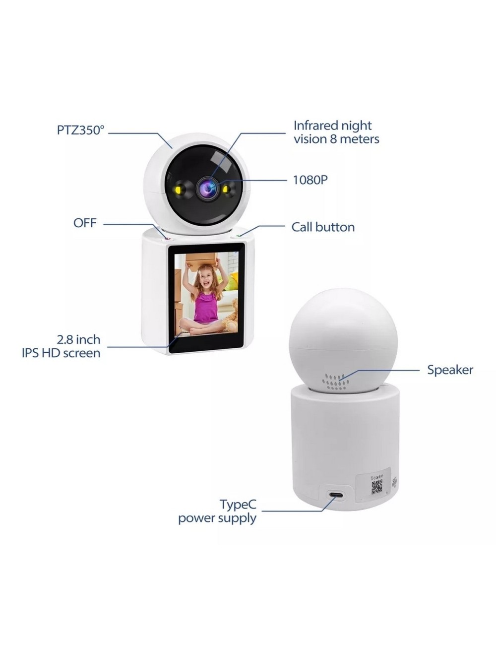 Camara De Seguridad Wifi Ip Videollamada Robotica Full Hd