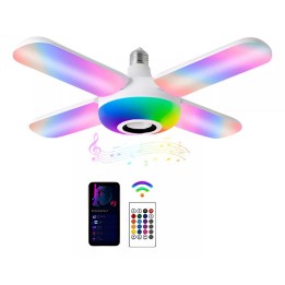 Foco Lámpara Con Bocina Led Rgb Bluetooth Control 4 Aspas