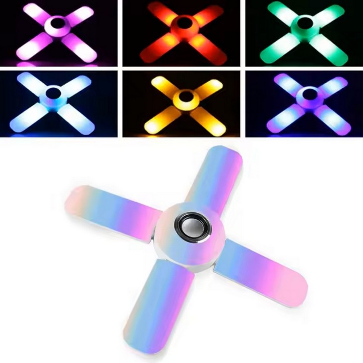 Foco Lámpara Con Bocina Led Rgb Bluetooth Control 4 Aspas