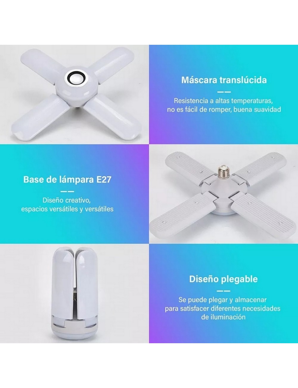 Foco Lámpara Con Bocina Led Rgb Bluetooth Control 4 Aspas