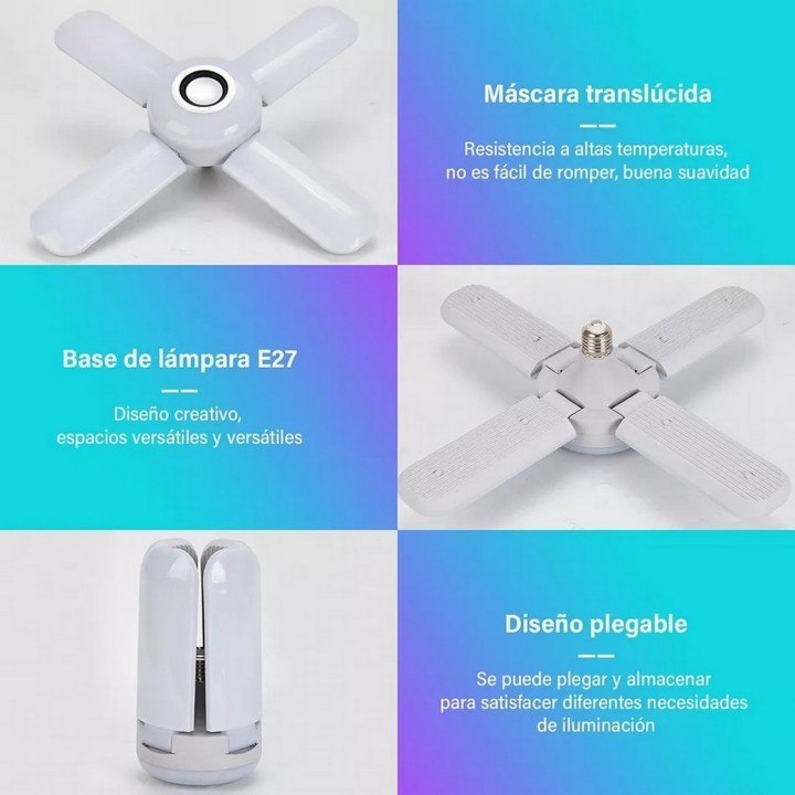 Foco Lámpara Con Bocina Led Rgb Bluetooth Control 4 Aspas