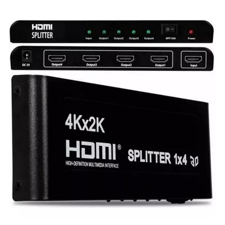 Splitter Hdmi 1x4 4k Uhd 2k Full Hd 3d C/ Fuente 4 Pantallas