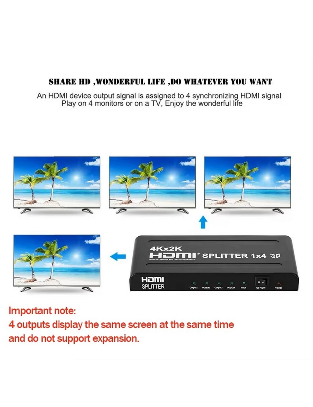 Splitter Hdmi 1x4 4k Uhd 2k Full Hd 3d C/ Fuente 4 Pantallas