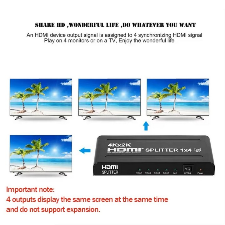 Splitter Hdmi 1x4 4k Uhd 2k Full Hd 3d C/ Fuente 4 Pantallas