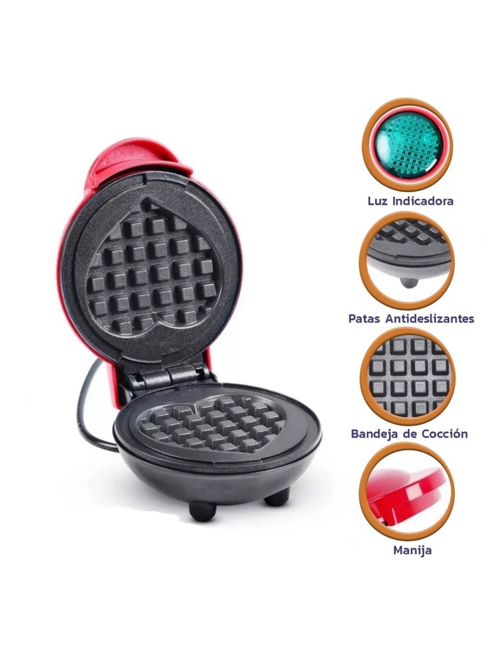 Waflera Mini Personal Guaflera Corazon Antiadherente 350 W