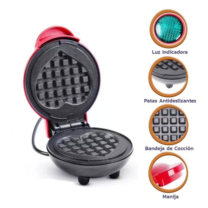 Waflera Mini Personal Guaflera Corazon Antiadherente 350 W
