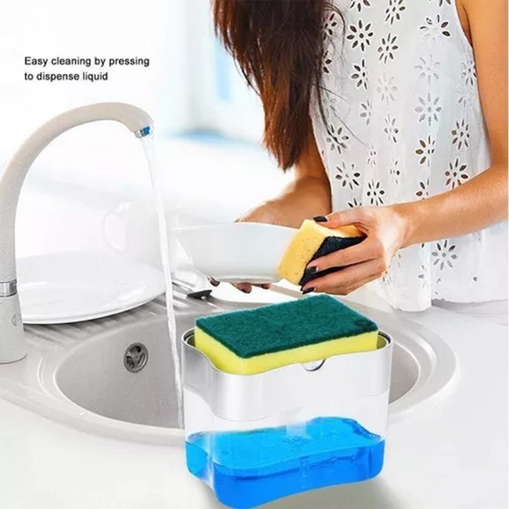 Dispensador De Jabon Liquido Lavaplatos Con Esponja Cocina