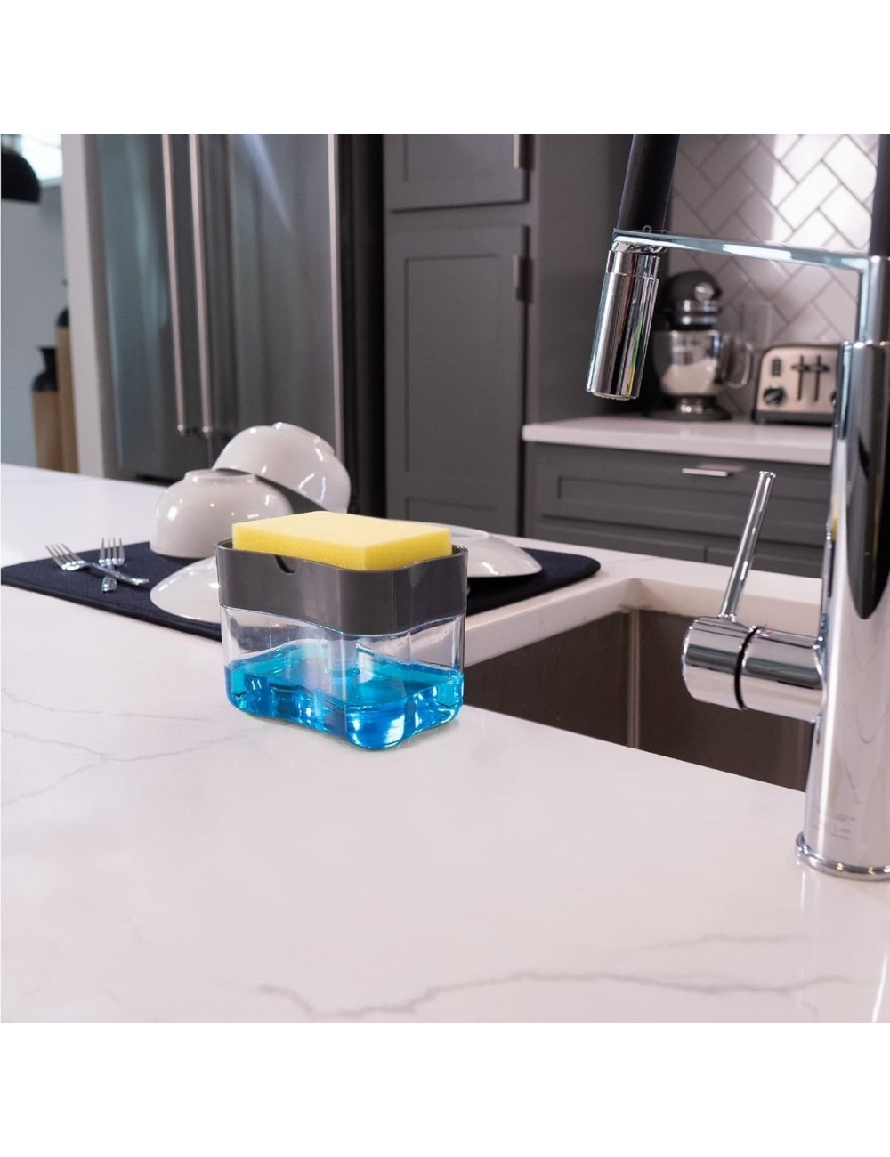 Dispensador De Jabon Liquido Lavaplatos Con Esponja Cocina