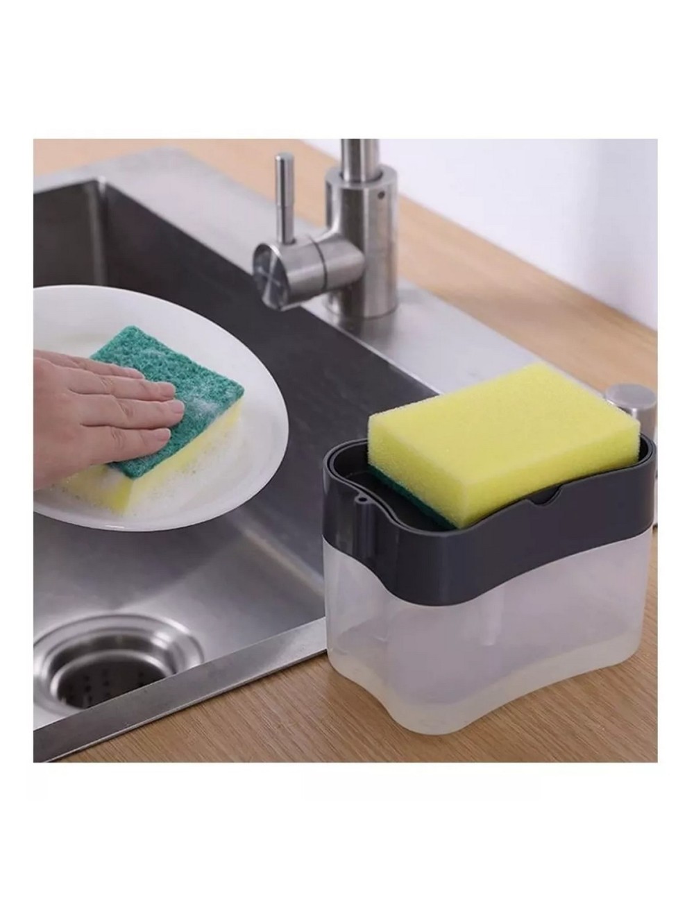 Dispensador De Jabon Liquido Lavaplatos Con Esponja Cocina