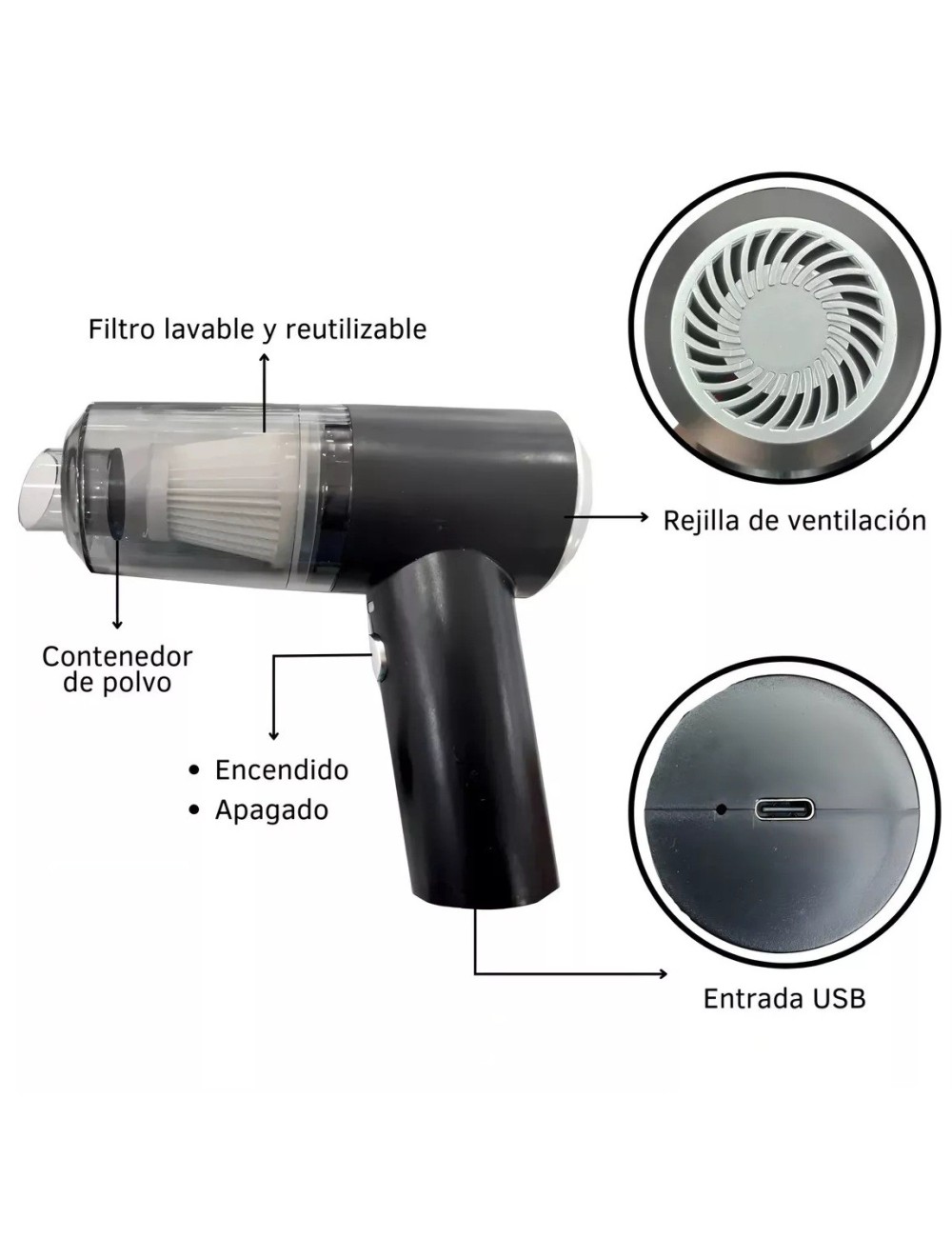 Aspiradora Inalámbrica Recargable Casa Auto Usb Portatil Pc