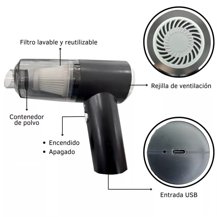 Aspiradora Inalámbrica Recargable Casa Auto Usb Portatil Pc