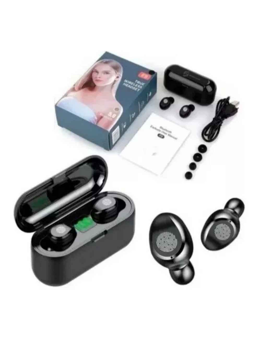 Audífonos Bluetooth Touch + Caja De Carga + Power Bank