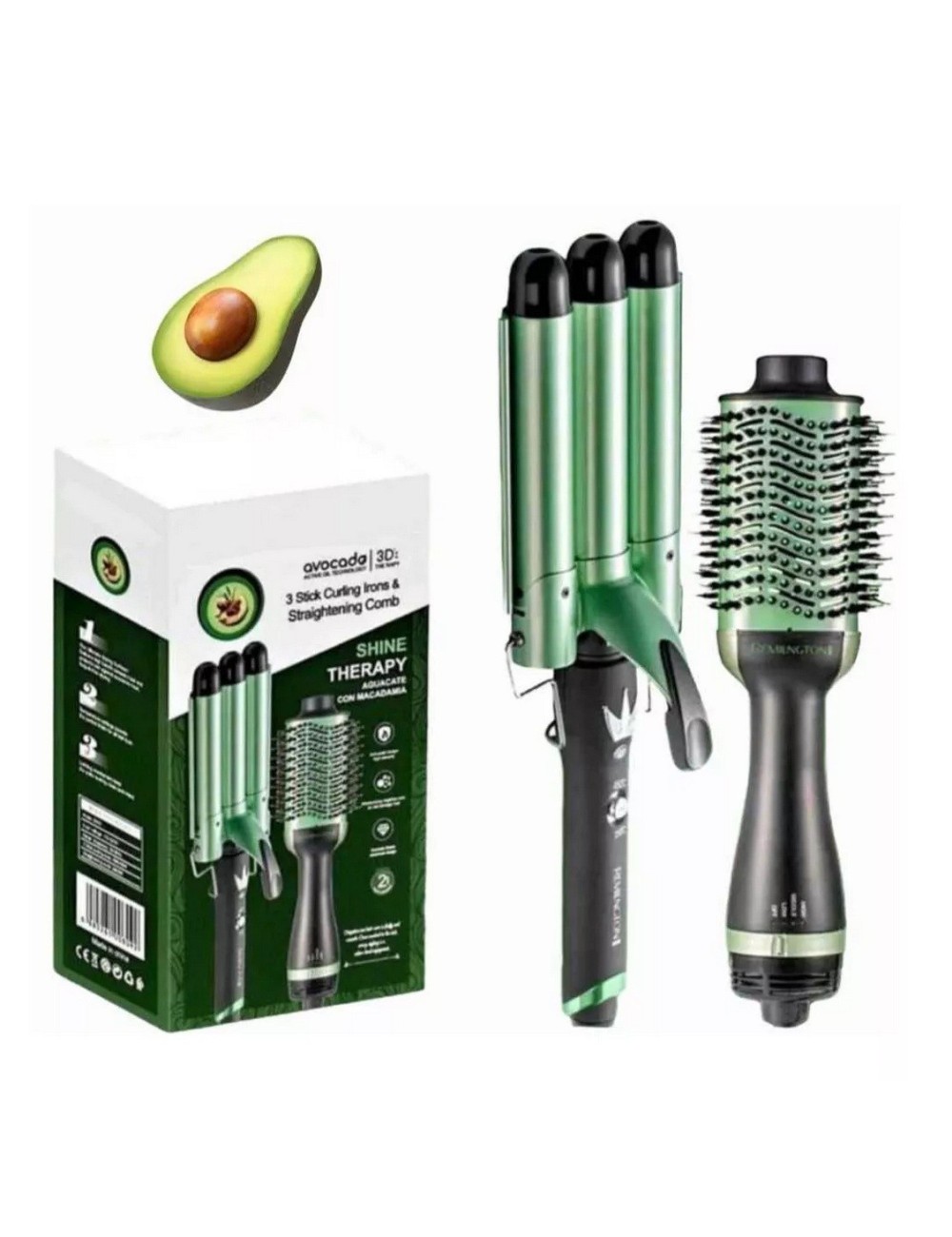 Combo Cepillo Secador + Rizador Ondas De Sirena Aguacate