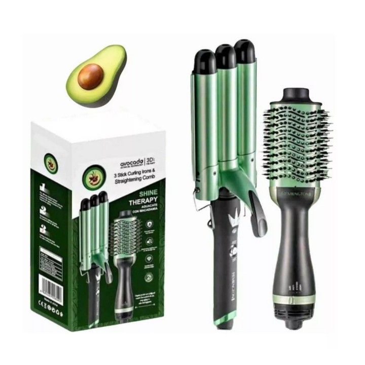 Combo Cepillo Secador + Rizador Ondas De Sirena Aguacate