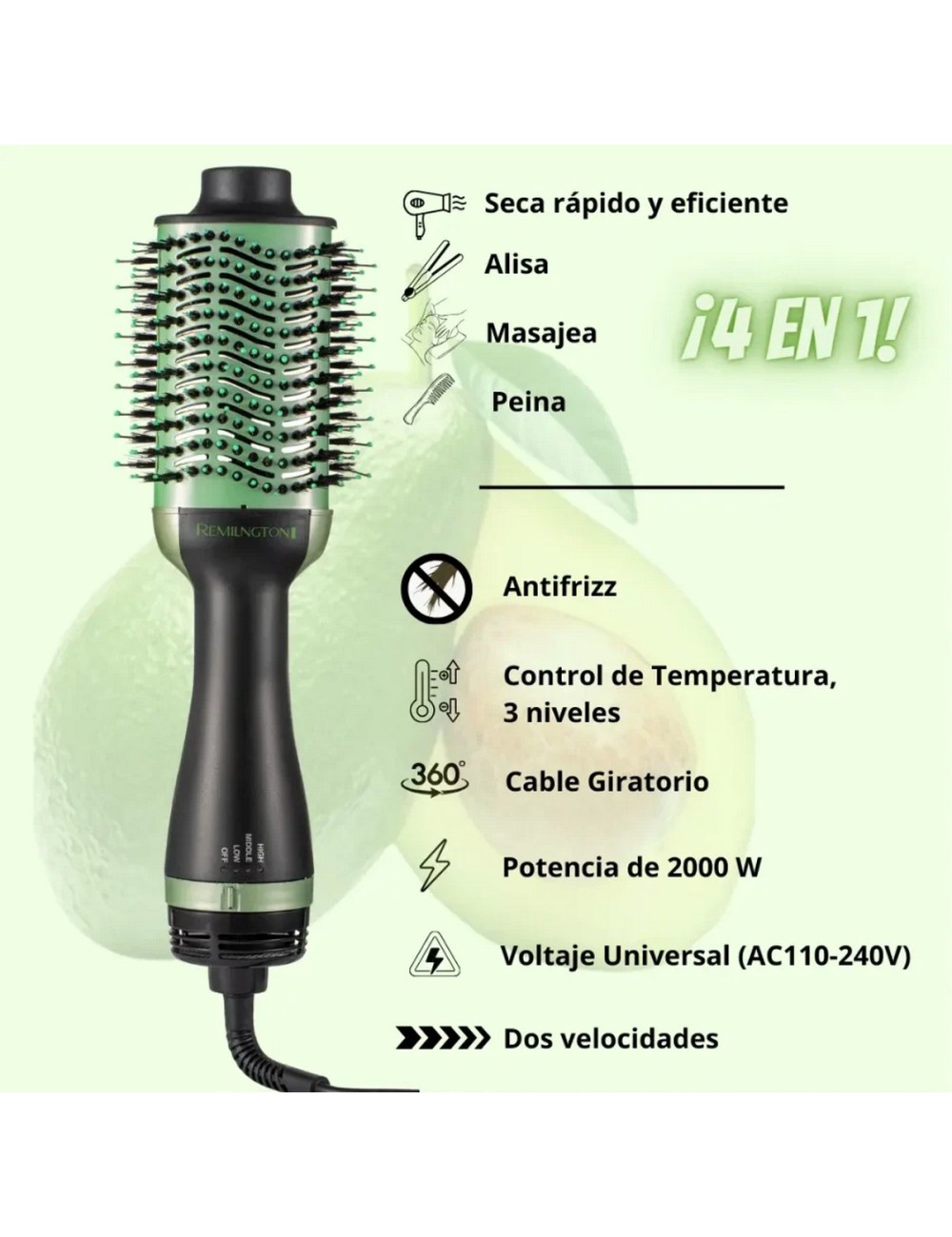 Combo Cepillo Secador + Rizador Ondas De Sirena Aguacate