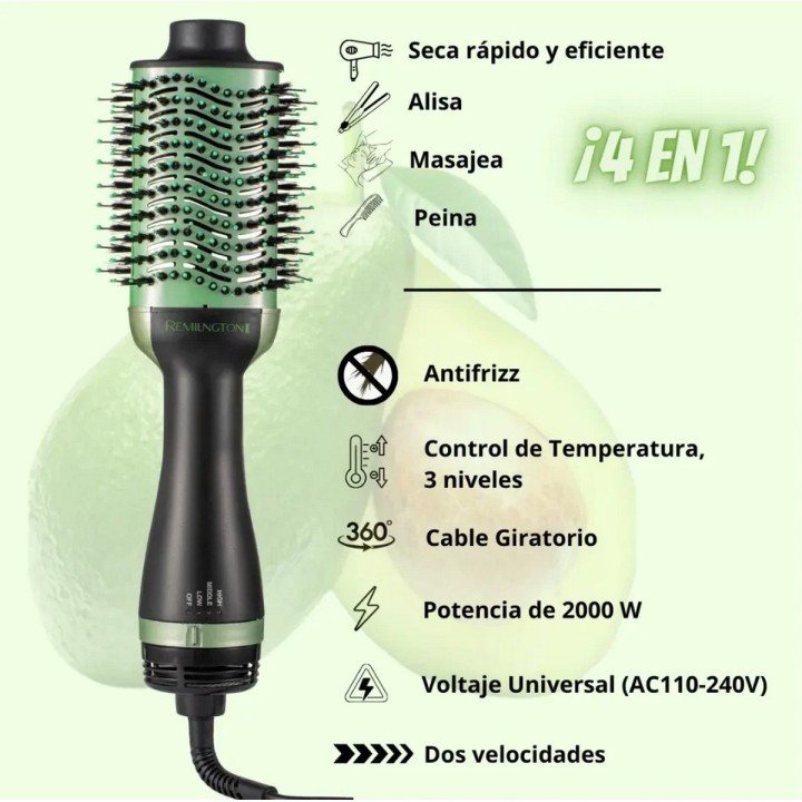 Combo Cepillo Secador + Rizador Ondas De Sirena Aguacate