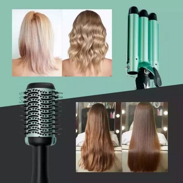 Combo Cepillo Secador + Rizador Ondas De Sirena Aguacate
