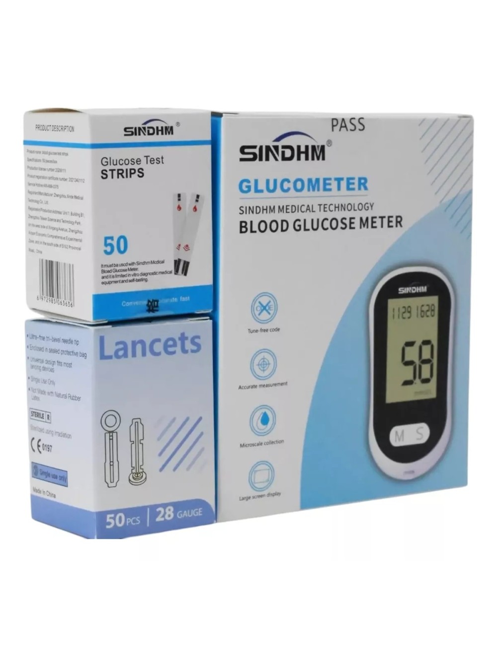 Kit Glucómetro Diabetes + 50 Tiras De Prueba + 50 Agujas