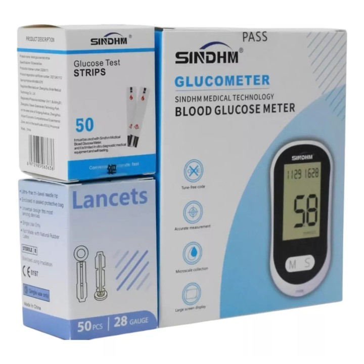Kit Glucómetro Diabetes + 50 Tiras De Prueba + 50 Agujas