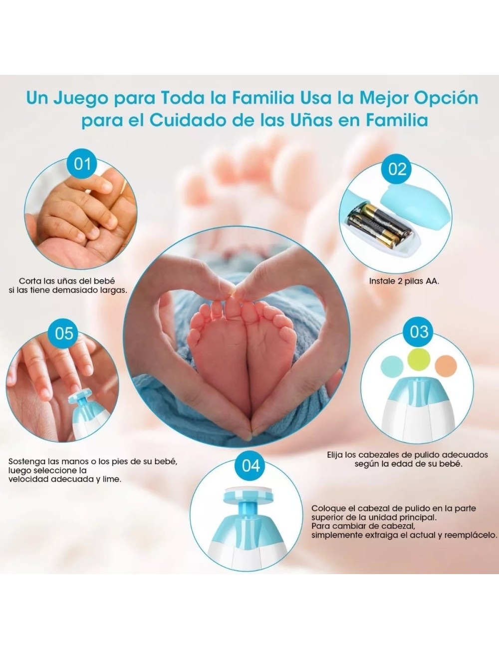 Lima De Uñas Bebe Infantil Eléctrico Unisex + Baterias