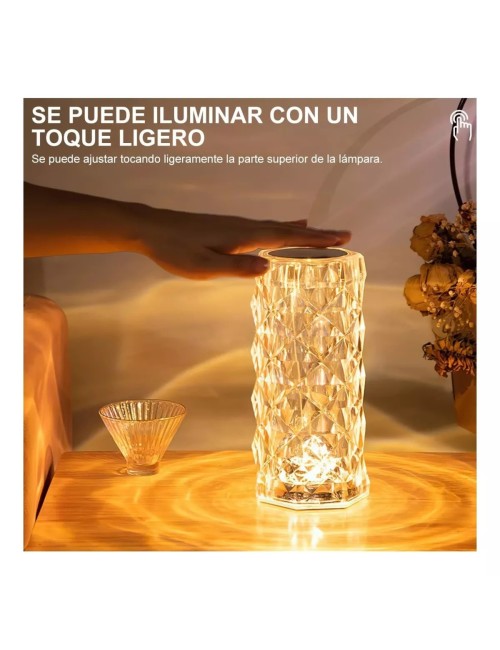Lampara De Mesa De Cristal Colores Tactil + Control