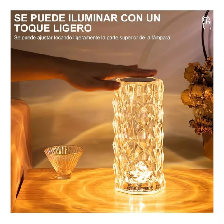 Lampara De Mesa De Cristal Colores Tactil + Control