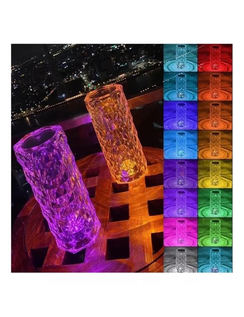 Lampara De Mesa De Cristal Colores Tactil + Control