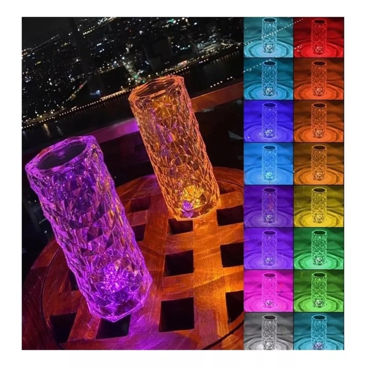 Lampara De Mesa De Cristal Colores Tactil + Control