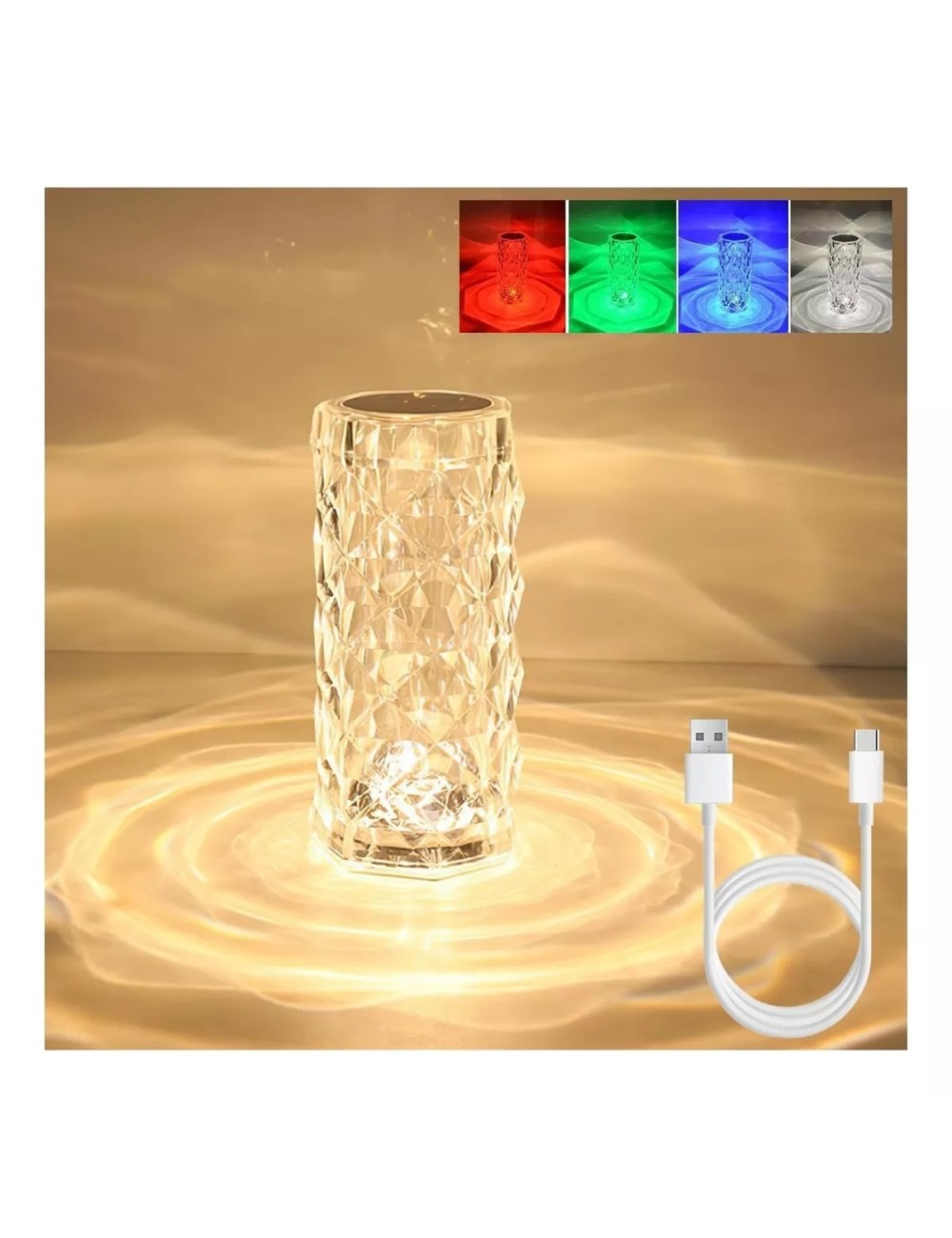Lampara De Mesa De Cristal Colores Tactil + Control