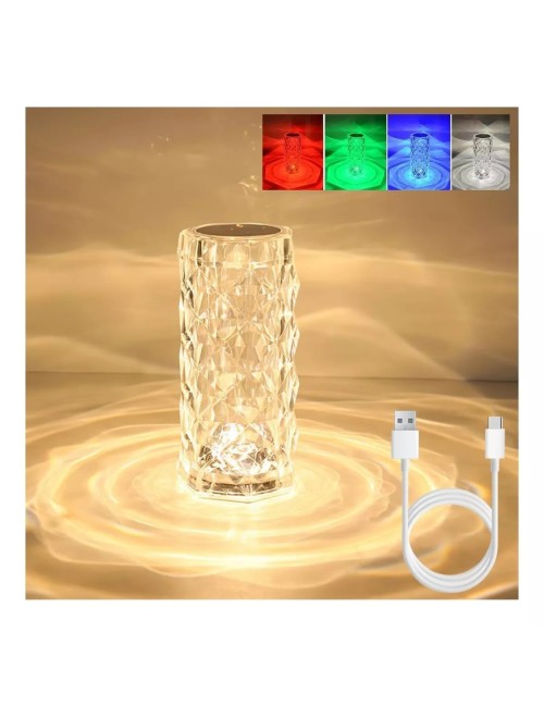 Lampara De Mesa De Cristal Colores Tactil + Control