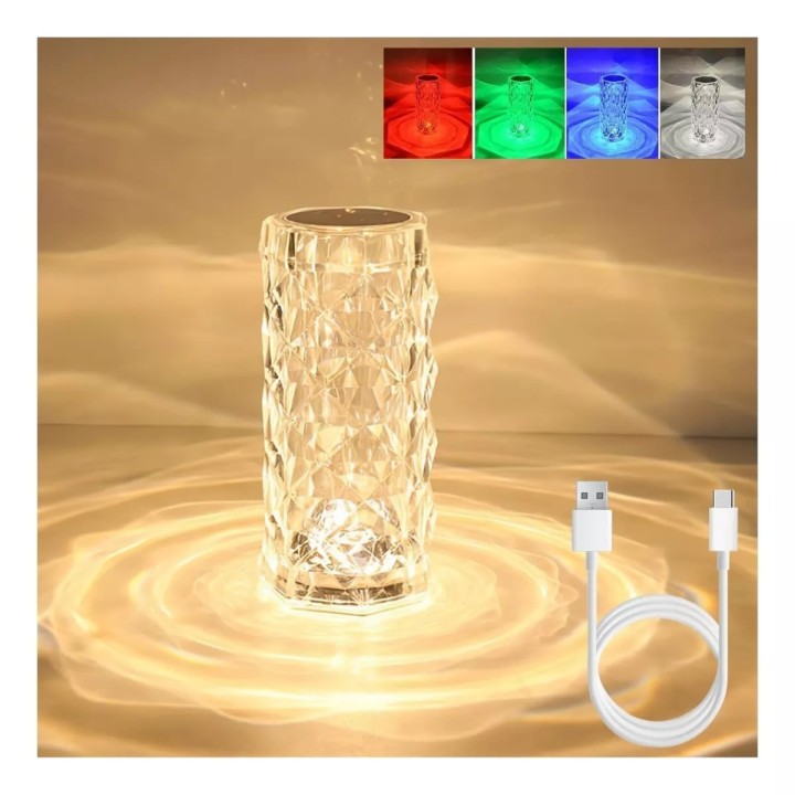 Lampara De Mesa De Cristal Colores Tactil + Control