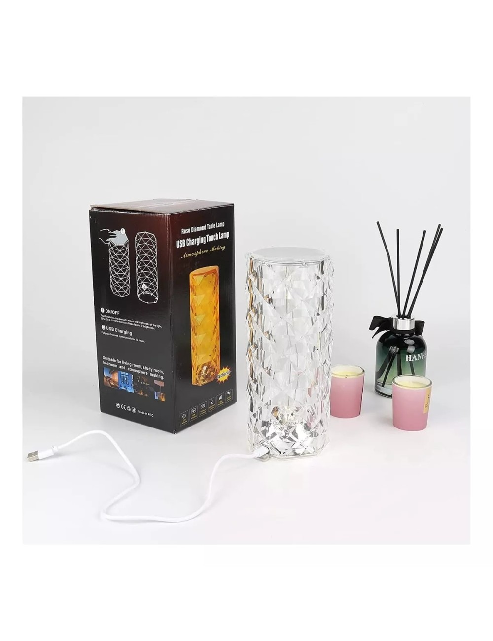 Lampara De Mesa De Cristal Colores Tactil + Control