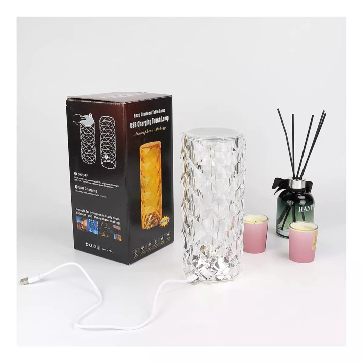 Lampara De Mesa De Cristal Colores Tactil + Control
