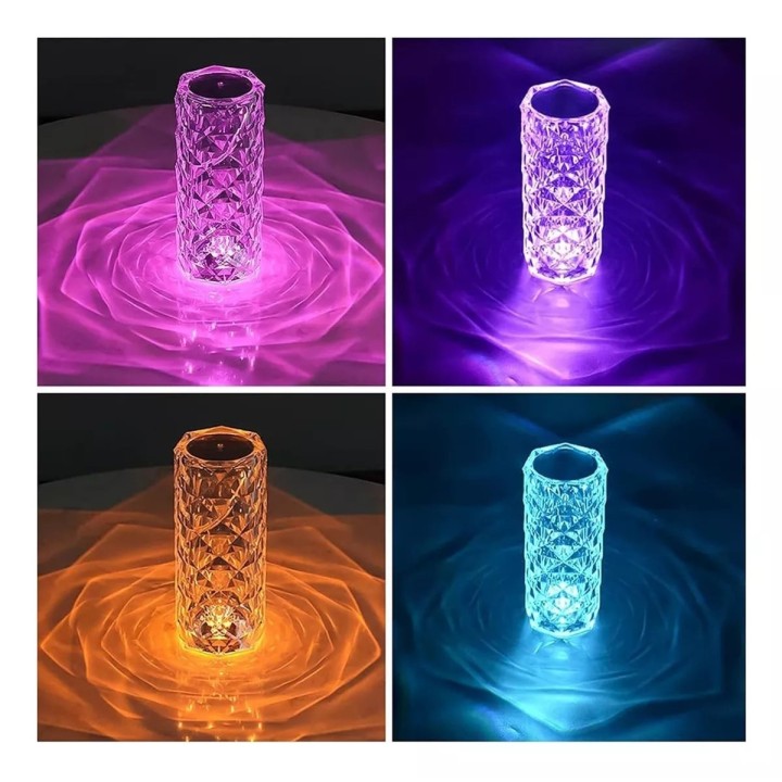 Lampara De Mesa De Cristal Colores Tactil + Control
