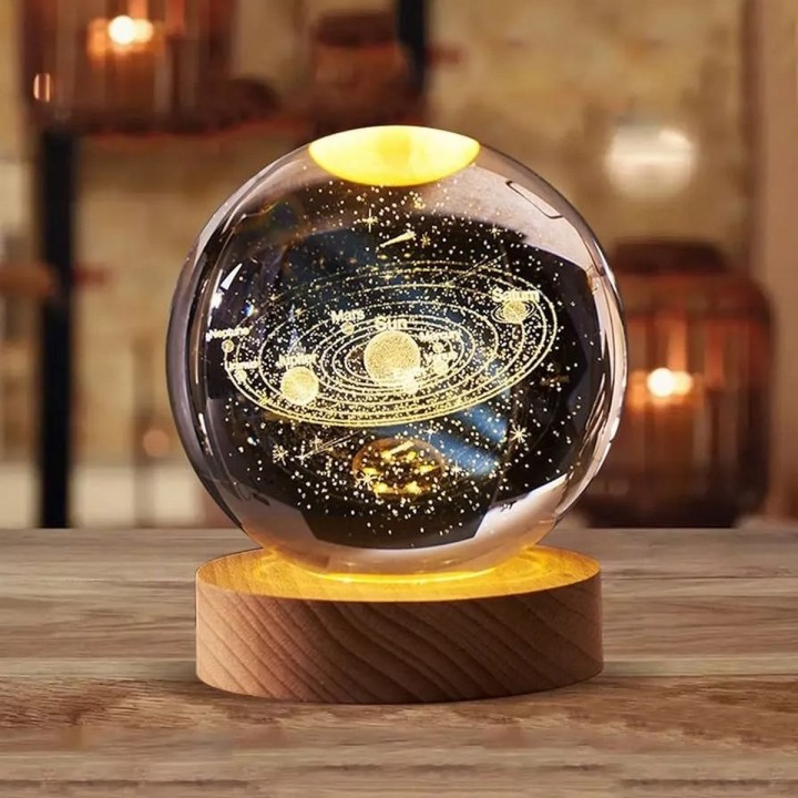 Lampara De Cristal Bola 3d Sistema Solar Planetas Cosmos