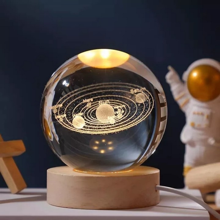 Lampara De Cristal Bola 3d Sistema Solar Planetas Cosmos