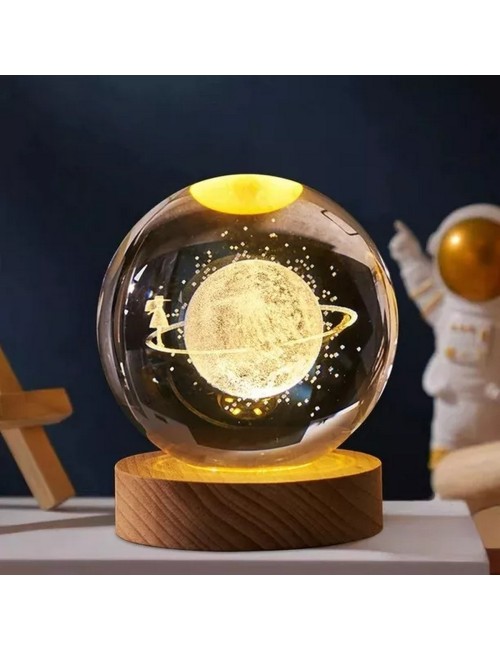 Lampara De Cristal Bola 3d Planeta Estrellas Niña Cosmos