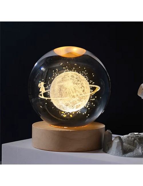 Lampara De Cristal Bola 3d Planeta Estrellas Niña Cosmos