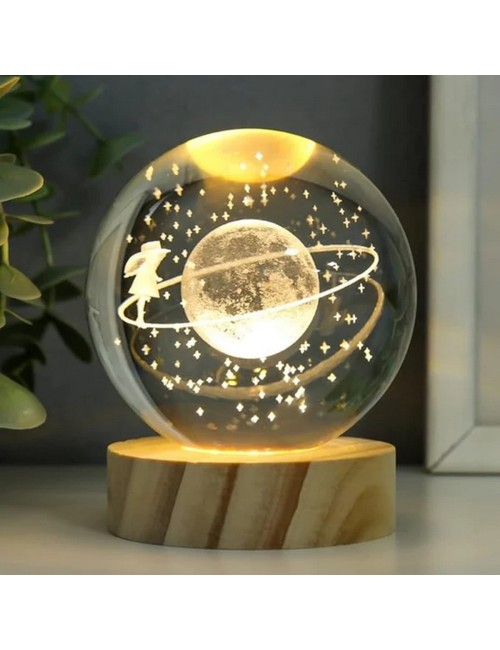 Lampara De Cristal Bola 3d Planeta Estrellas Niña Cosmos