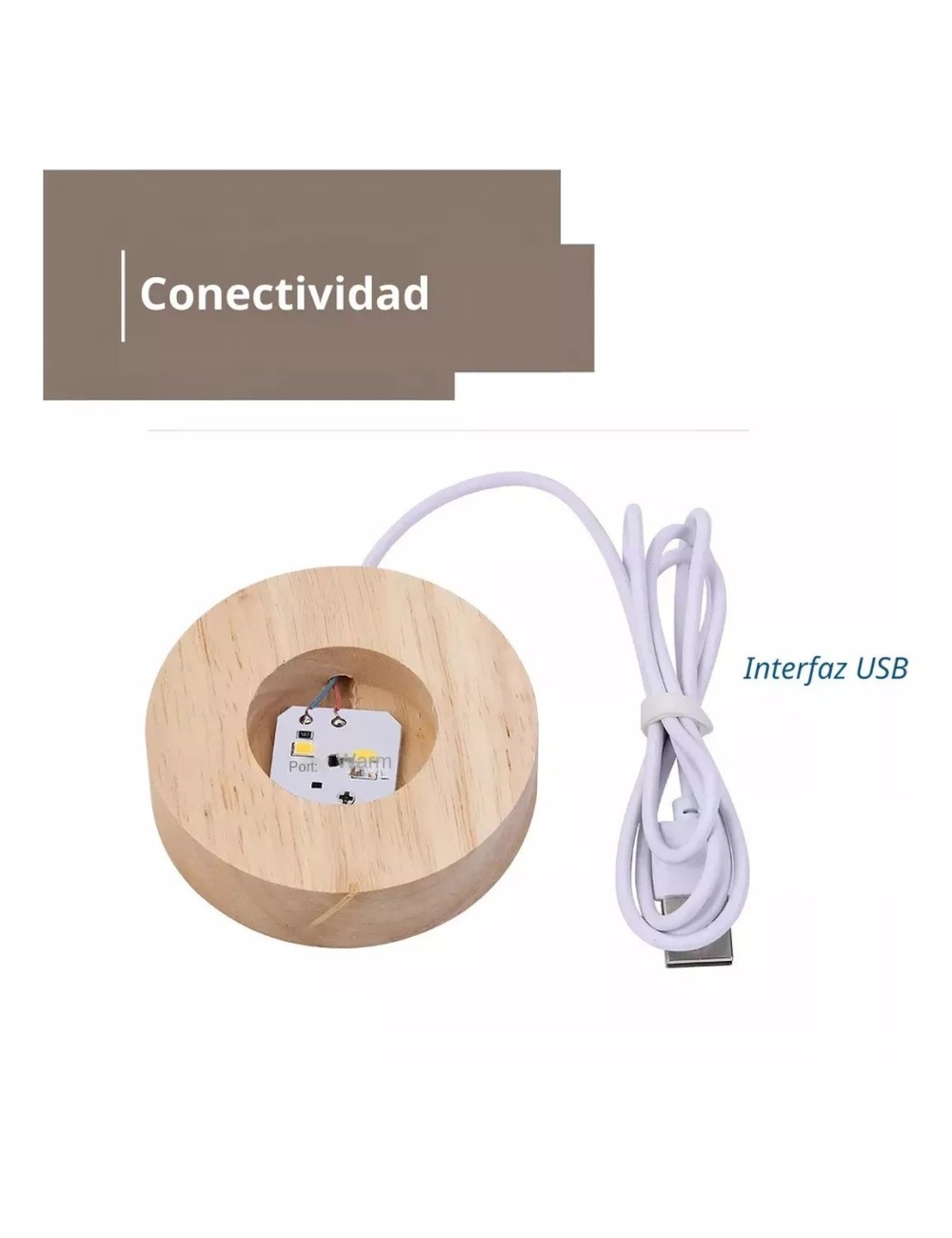 Lampara De Cristal Bola 3d Luna Cosmo Luz Calida Base Madera