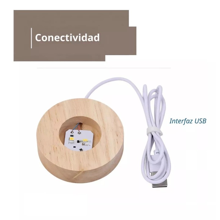 Lampara De Cristal Bola 3d Luna Cosmo Luz Calida Base Madera